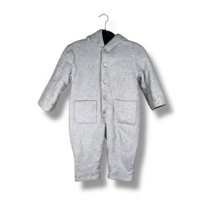 Jacadi Baby Snowsuit Hooded Gray Textured One‎ Piece Winter Warm Outfit